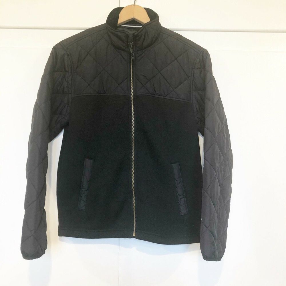 Lands End Quilted Jacket Black Full Zip Sz S